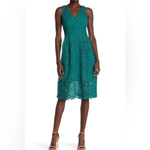 NWT ASTR The Label Lace Midi Dress Teal Women's Size Medium Wedding Semi Formal
